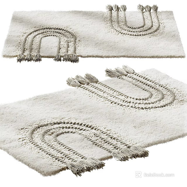 Stylish Shaped Rugs With Curved Patterns And Tassels 3d model 