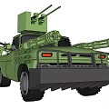 Green Utility Vehicle Equipped with Turret Missile Launchers Front Bumper and Large Off Road Wheels