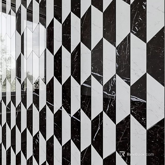 Black And White Marble Geometric Pattern Wall Interior Design Decor Ideas 3d model