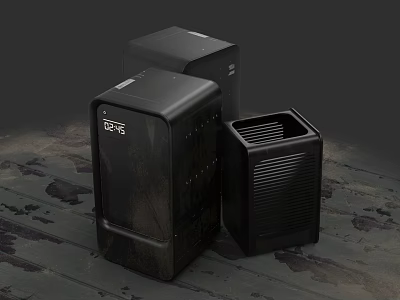 Black Metal Weapon Storage Cases With Multiple Designs And Tactical Gear Containers On Wooden Floor 3d model
