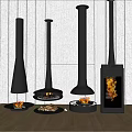 Modern Fireplace Designs With Different Styles Black Chimney And Burning Flame Interior 3d model