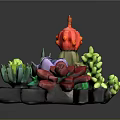 Lego Built Succulent And Flower Arrangement With Colorful Cactus Purple Bloom Red Petals