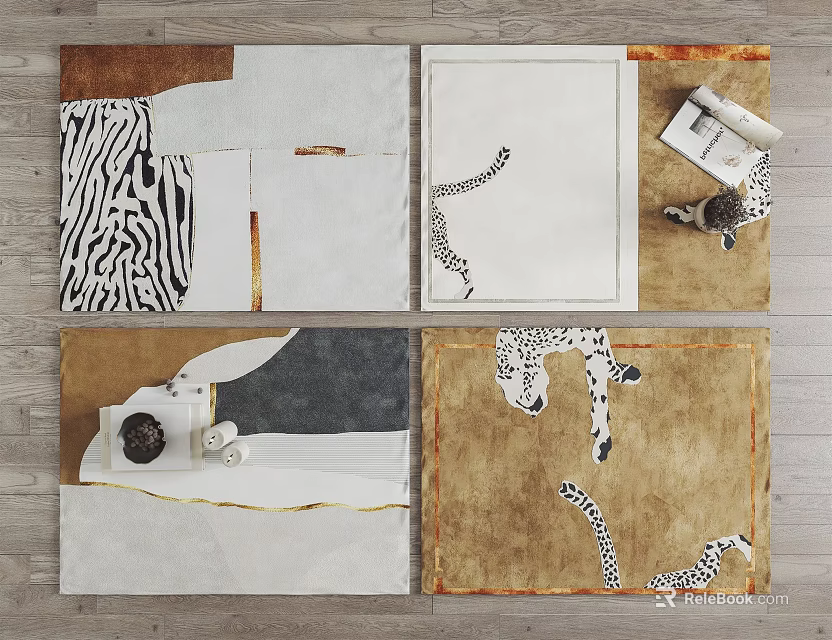 Square Rugs With Zebra Leopard Patterns And Leather Accents For Home Decor 3d model