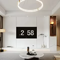 Modern Living Dining Room Interior With Sofa TV Chandelier And Curtains