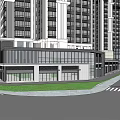 Modern High Rise Building Architectural Design With Surrounding Low Rise Structures And Green Area