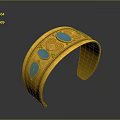 Elegant Yellow Gold Cuff Bracelet Featuring Blue Gemstones And Decorative Patterns 3d model