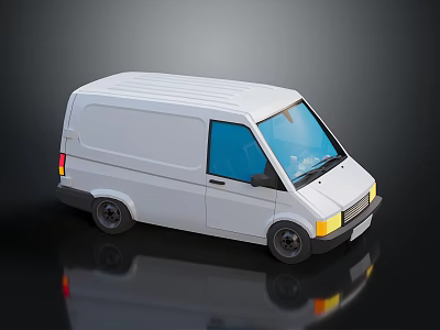 White Cargo Van 3D Model With Blue Windows Black Wheels And Reflection 3d model