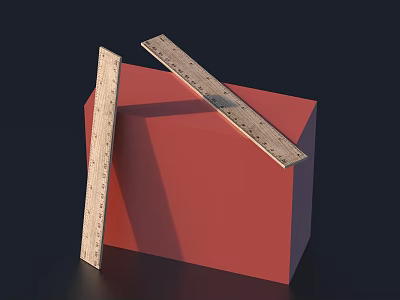 Practical Wooden Rulers Placed On Top Of Red Storage Box For Daily Use 3d model