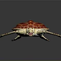 Colorful Sea Turtle With Red Purple Patterned Shell And Spotted Flippers On Black Background