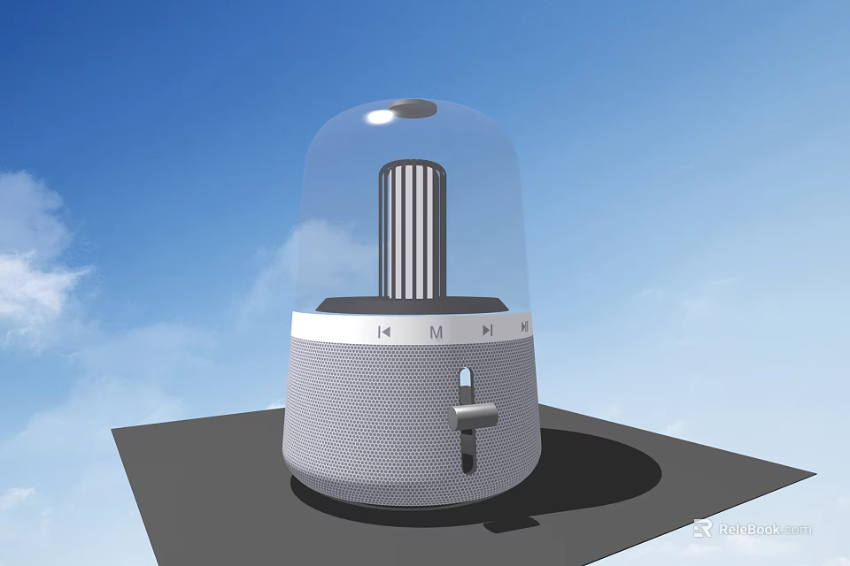 Modern Audio Speaker With Glass Dome Gray Textured Surface And Knob Control 3d model 
