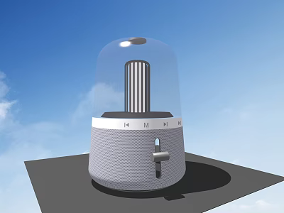 Modern Audio Speaker With Glass Dome Gray Textured Surface And Knob Control 3d model