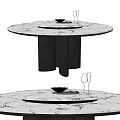Modern Elegant Round Marble Dining Table With Black Base Contemporary Design 3d model