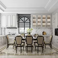 Elegant Kitchen Interior With White Cabinets Marble Countertops And Dining Table Chairs 3d model