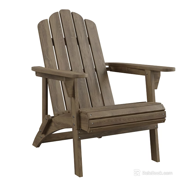 Wooden Adirondack Leisure Chair With Wide Armrests Sloped Backrest For Outdoor Patio 3d model 