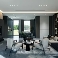 Modern Living and Dining Room with Large Windows Green View Sofa and Dining Table