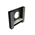 Modern Washbasin Vanity With Round Mirror Marble Countertop And Black Gold Accents