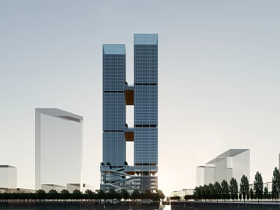 Modern High Rise Office Building With Glass Curtain Wall Exterior Architecture Design 3d model
