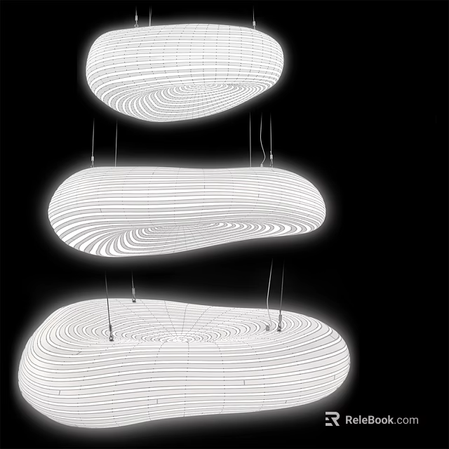 Three Elegant Modern White Chandeliers With Streamlined Wavy Lines Design 3d model 