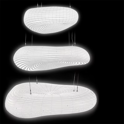 Three Elegant Modern White Chandeliers With Streamlined Wavy Lines Design 3d model