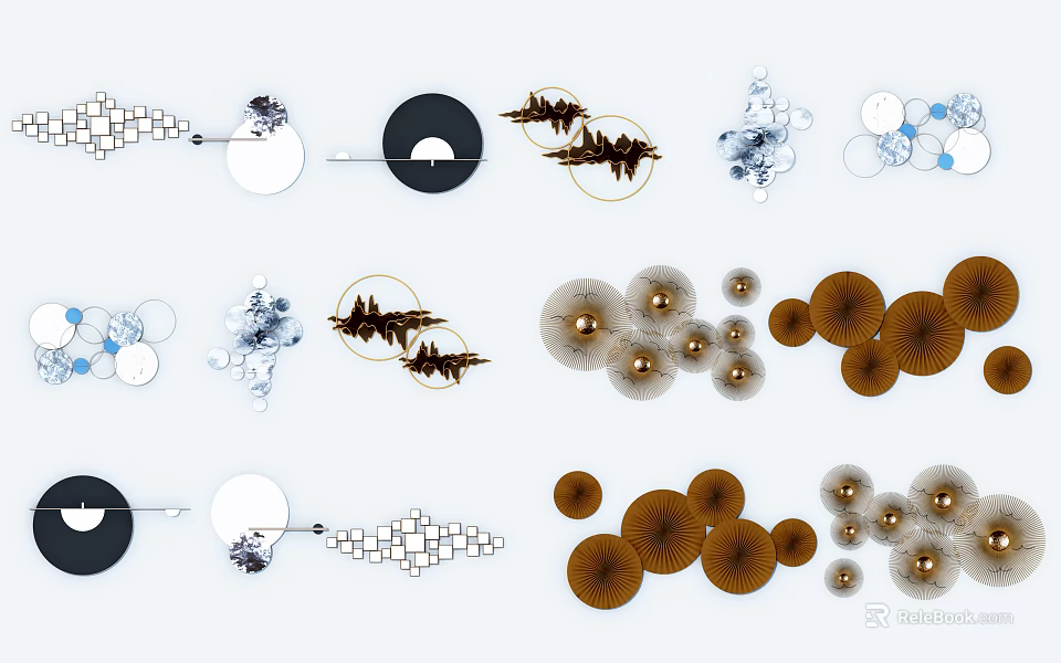 Elegant Modern Wall Decor With Circular Geometric Metallic And Natural Elements 3d model