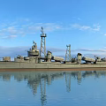 Warship 868 Gray Hull Red Bottom Floating On Calm Water Under Blue Sky With Clouds