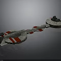 Futuristic Space Station 3D Model With Dual Circular Modules Red White Stripes Connected Structure 3d model