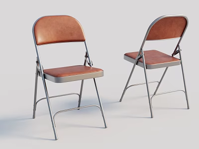 Modern Foldable Dining Chairs With Brown Leather Seat And Metal Frame 3d model