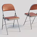 Modern Foldable Dining Chairs With Brown Leather Seat And Metal Frame