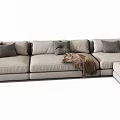 Modern Light Gray Sectional Sofa With Plush Cushions And Side Table Lamp 3d model