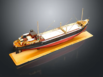 Vintage Ship Model With Wooden Base Masts And Detailed Deck Design 3d model