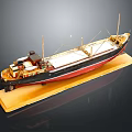 Vintage Ship Model With Wooden Base Masts And Detailed Deck Design