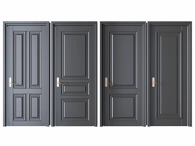 Black Modern Swing Doors With Various Panel Designs And Metal Handles 3d model