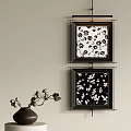 Abstract Paintings With Black Frames Hanging on Wall Featuring Black and White Floral Patterns 3d model