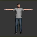 Man in Gray T Shirt and Blue Jeans With Arms Outstretched Against Dark Gray Background 3d model