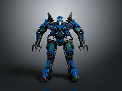 Blue Mecha Robot With Sci Fi Armor And Mechanical Arms Design 3d model