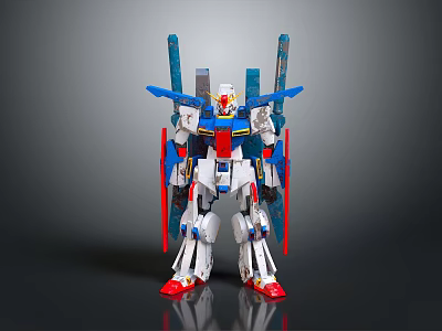 White Main Body Mecha Robot With Blue Thrusters Red Legs And Yellow Accents 3d model