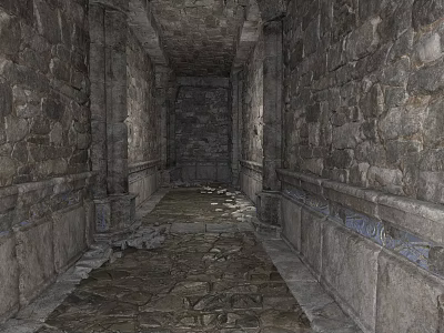 Ancient Stone Corridor With Rough Stone Walls And Slab Floor Design 3d model