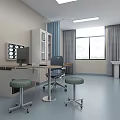 Medical Examination Room Interior With Computer Desk Stools Cabinet And Window Curtains