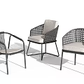 Outdoor Chairs With Woven Design Metal Frame Armrests And Padded Seat For Garden