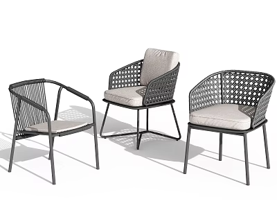 Outdoor Chairs With Woven Design Metal Frame Armrests And Padded Seat For Garden 3d model