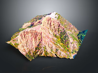 Garden Landscape Design With Red Rock Formations And Lush Green Vegetation Elements 3d model