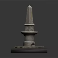 Stone Obelisk Landscape Component with Hexagonal Base and Square Platform on Grass and Stone Ground 3d model