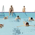 People Swimming in Swimming Pool and Sitting by Edge Enjoying Leisure