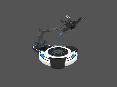 Advanced Robotic Arm With Drone On Circular Blue White Platform Design 3d model