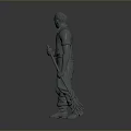 Detailed 3D Human Figure Model Standing Holding Broom In Hand Pose