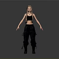 Woman With Braided Hair Wearing Black Crop Top And Cargo Pants Standing Against Gray Background