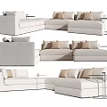 Modern Light Colored Fabric Sectional Sofa With Multiple Cushions And Metal Frame Side Table 3d model