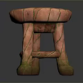 Decorative Pink And Green Stool With Marble Texture And Crossed Leg Support Design