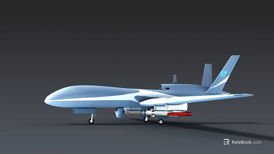 Light Blue Military Drone Featuring Missile Attachments And Landing Gear 3d model