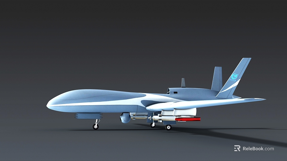 Light Blue Military Drone Featuring Missile Attachments And Landing Gear 3d model 